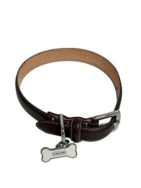 COACH 8420 black Leather Dog Collar with Bone ID Tag size small 11-13”